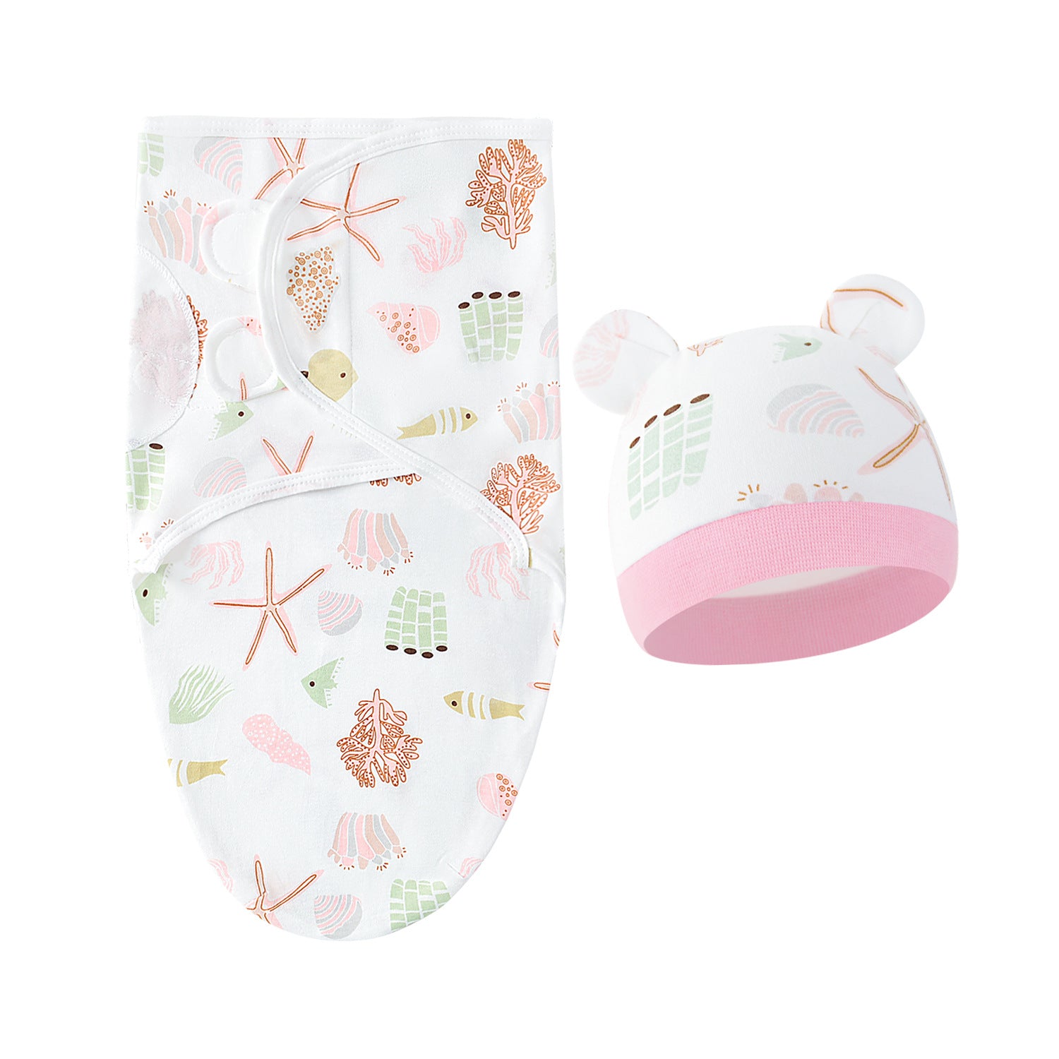 Pure Cotton Baby Swaddle Cocoon – Anti-Startle Newborn Sleep Wrap with Matching Hat