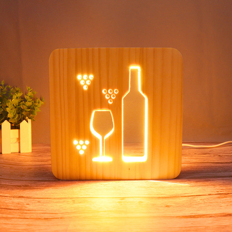 3D Wooden Projection Night Light – LED Carved Ambient Table Lamp