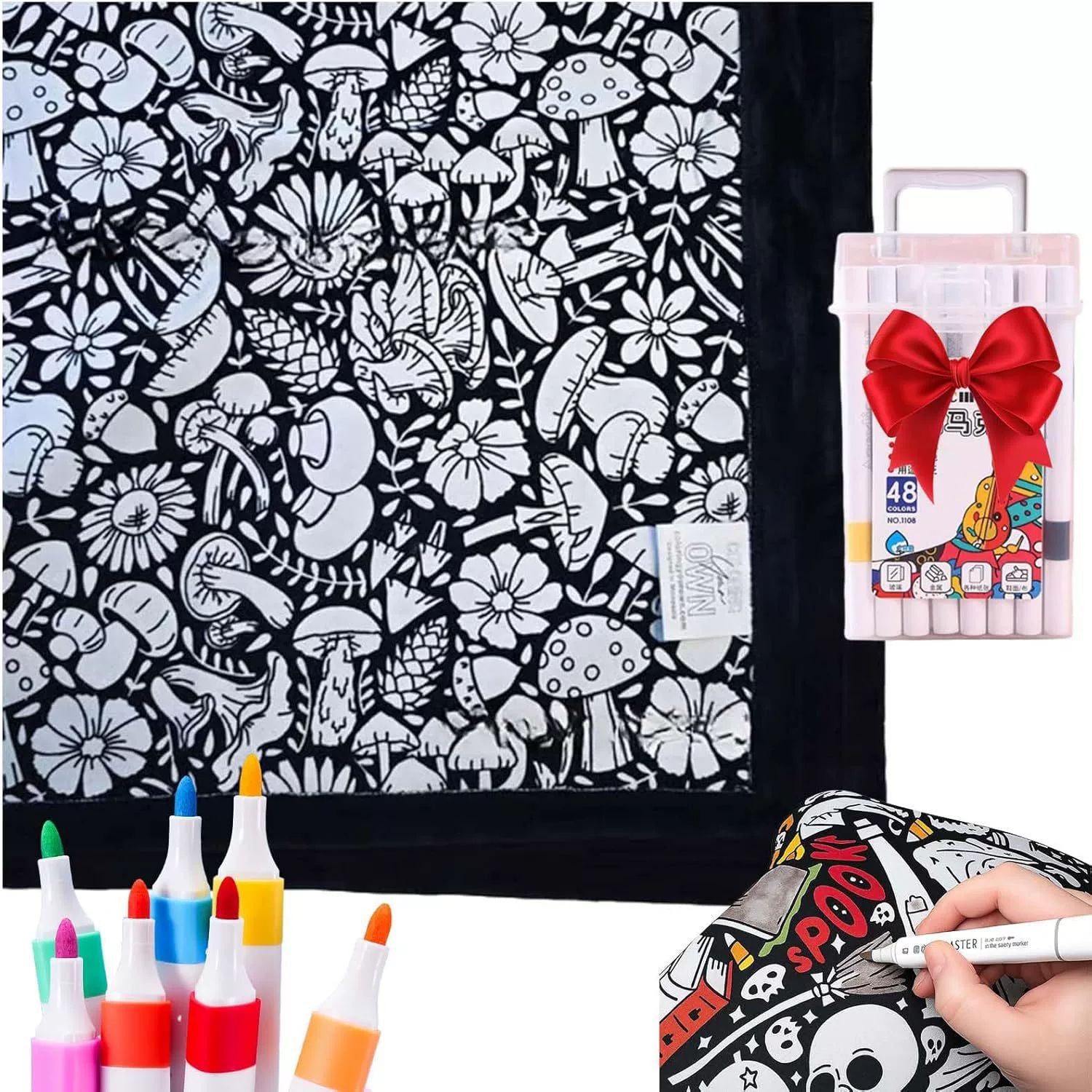 Kids DIY Coloring Blanket – Reusable Velvet Art Activity Blanket with Markers