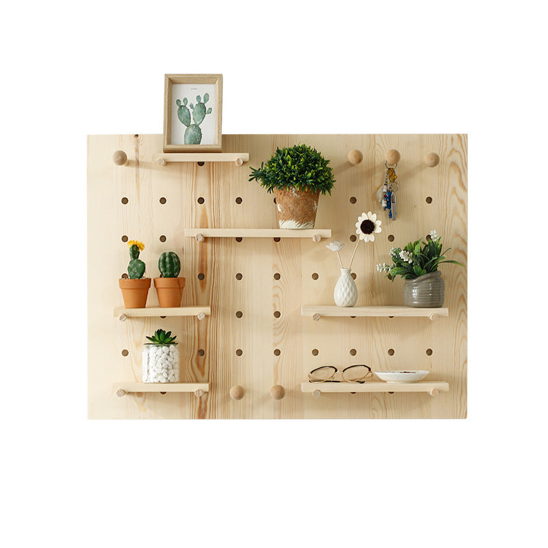 Solid Wood Pegboard Wall Organizer – Modern Decorative Storage Panel