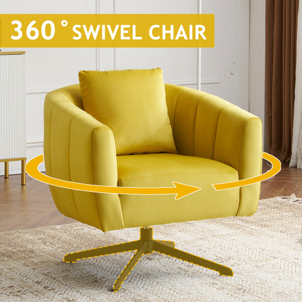 Pumpkin-Shaped Swivel Armchair – Modern Velvet Rotating Accent Chair