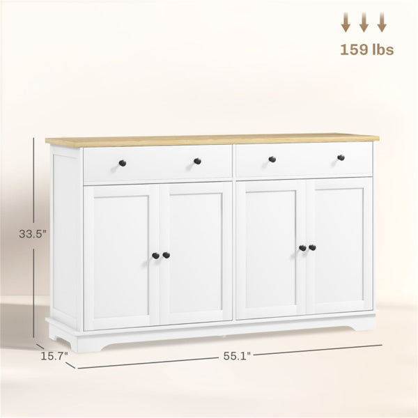 Modern Oak & White Kitchen Sideboard – Storage Cabinet with Drawers & Adjustable Shelves