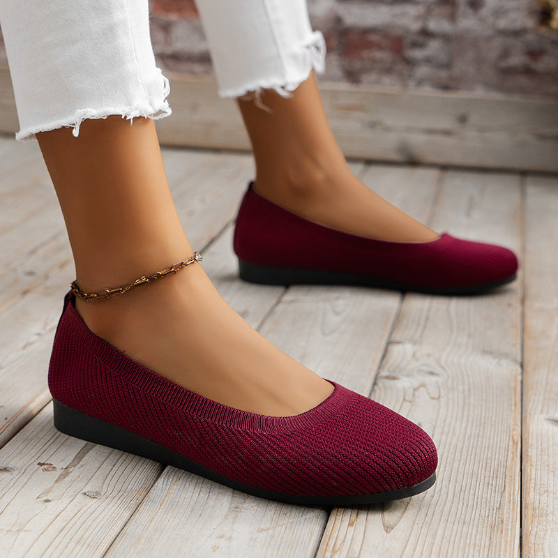 Breathable Knitted Slip-On Flats – Lightweight Mesh Comfort Shoes