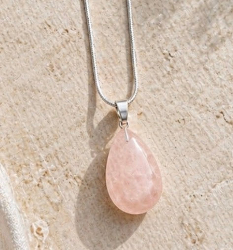 Rose Quartz Teardrop Necklace – Love & Emotional Healing Crystal Pendant