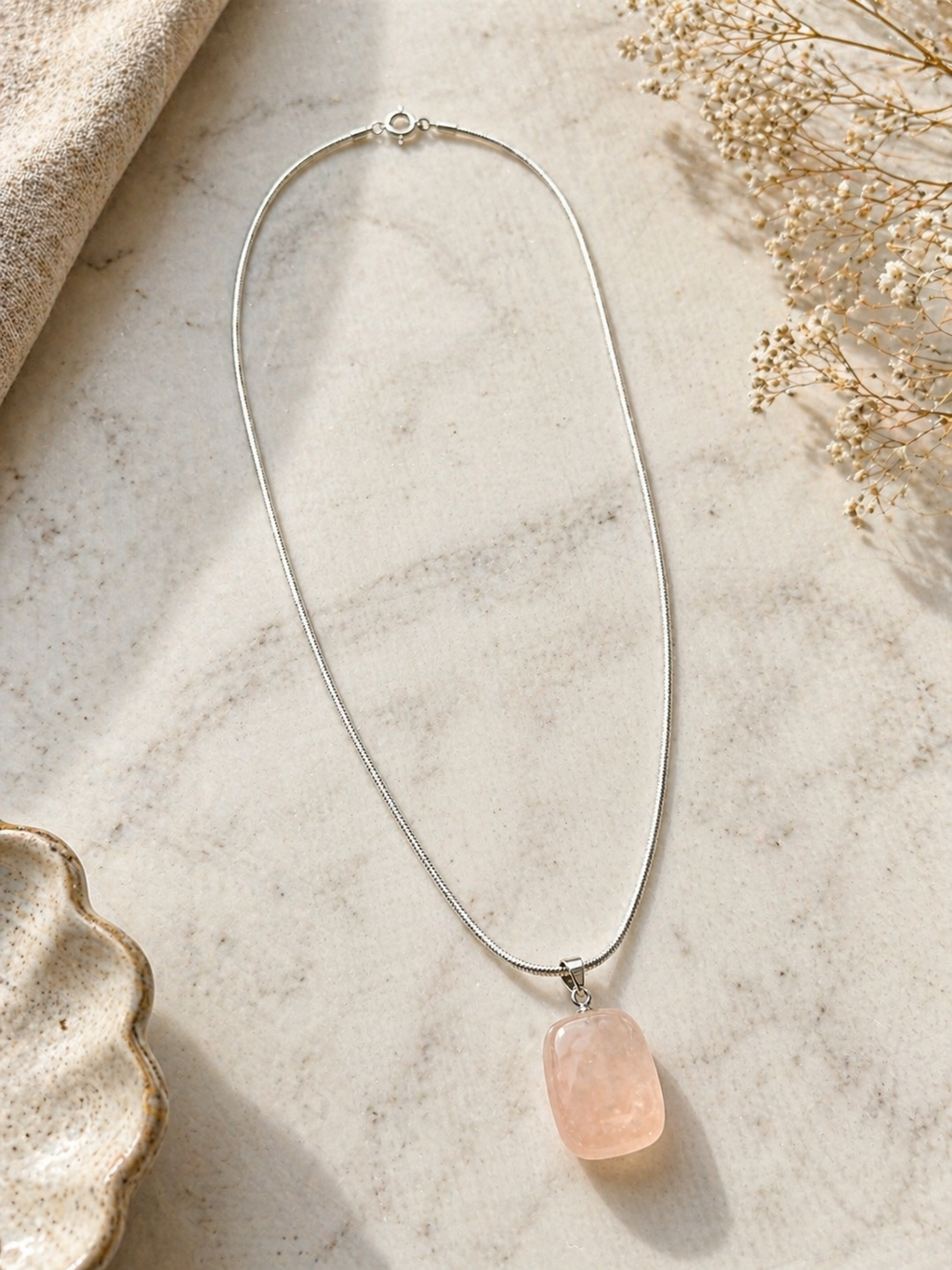 Rose Quartz Tumbled Necklace – Love & Emotional Healing Crystal Pendant