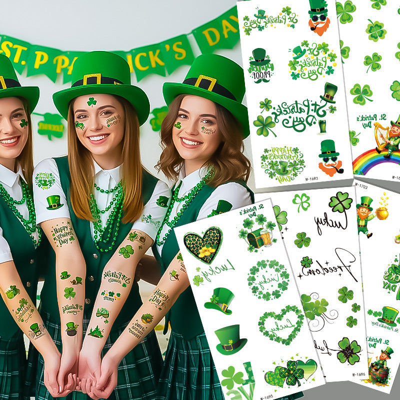 St. Patrick’s Day Clover Temporary Tattoo Stickers – Waterproof Holiday Body Art