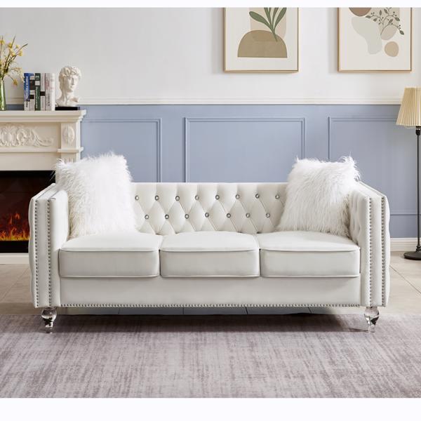 Crystal Tufted Sofa Bed with Pillows – Elegant & Comfortable