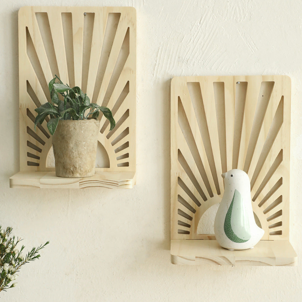 Fan-Shaped Wall Shelf – Solid Wood Decorative Flower Pot Rack