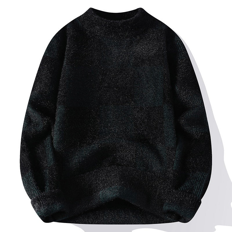 Slim Fit Half Turtleneck Sweater – Thick Jacquard Color Block Winter Pullover