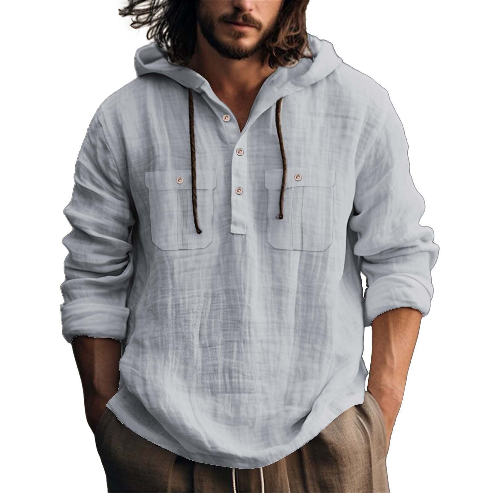 Men’s Cotton Linen Hoodie – Casual Loose Fit Pullover