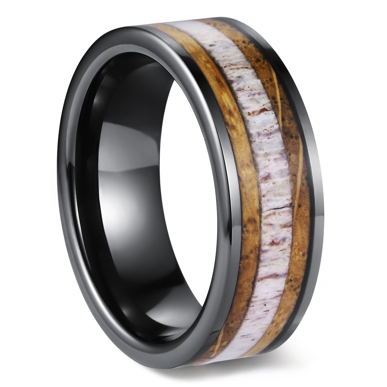 Men's Tungsten Steel Ring with Stone Inlay – Polished Durable Wedding or Fashion Band