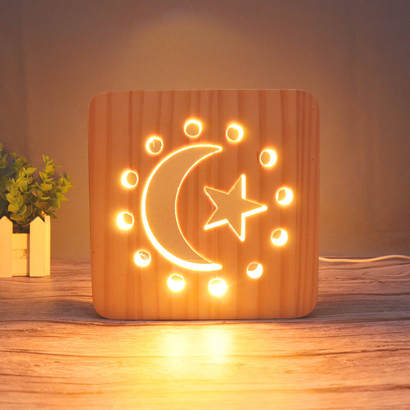 3D Wooden Projection Night Light – LED Carved Ambient Table Lamp