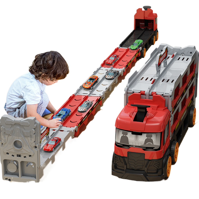 3-in-1 Transformable Truck Playset with Ejection Track & 16 Alloy Cars