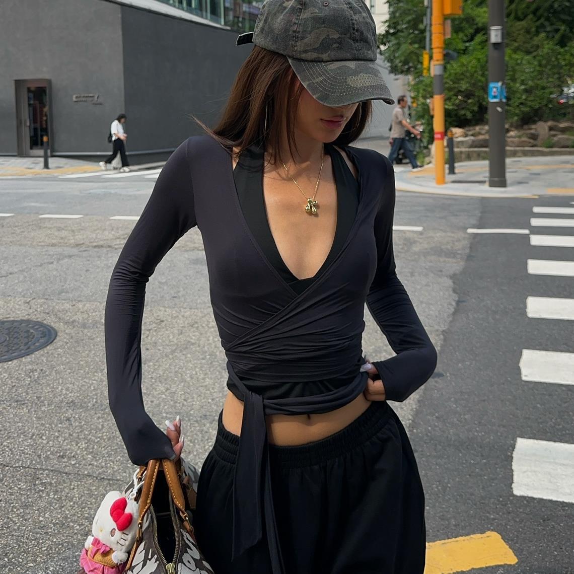 Women’s V-Neck Long Sleeve Top – Slim Fit Casual Shirt
