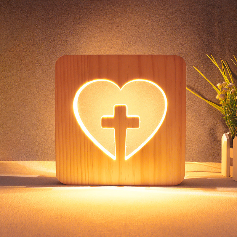 3D Wooden Projection Night Light – LED Carved Ambient Table Lamp
