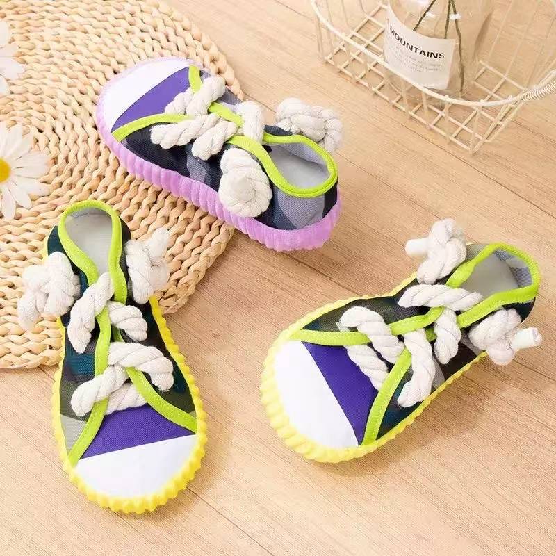 Dog Squeaky Shoe Toy – Canvas & Cotton Rope Chew Toy for Pets