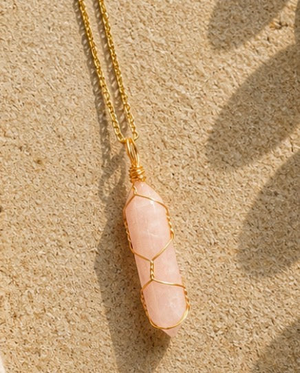 Rose Quartz Wire-Wrapped Necklace – Natural Love & Healing Crystal Pendant