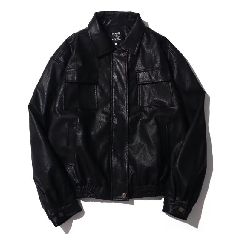 Retro PU Leather Jacket – Japanese-Inspired Vintage Unisex Outerwear