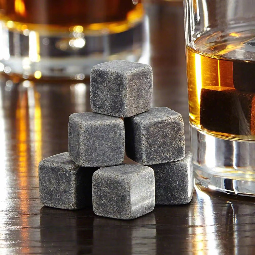 Whiskey Stones Set – Reusable Natural Stone Drink Chillers (9 Pieces)