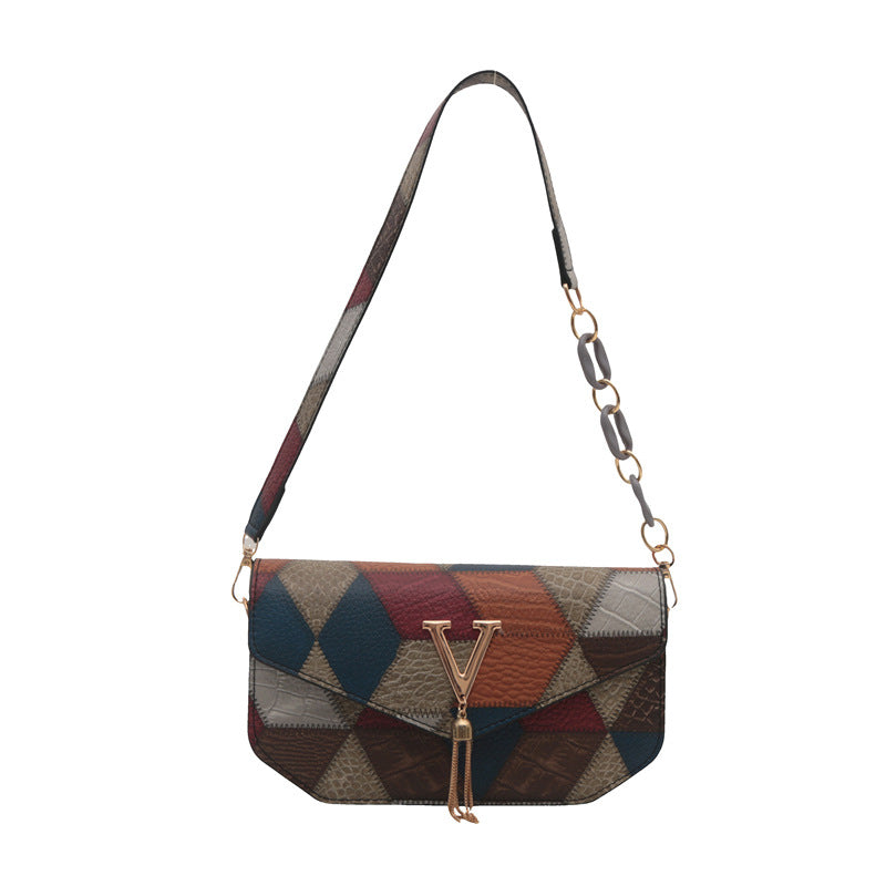 Trendy Square Crossbody Bag – Letter Accent Structured Handbag