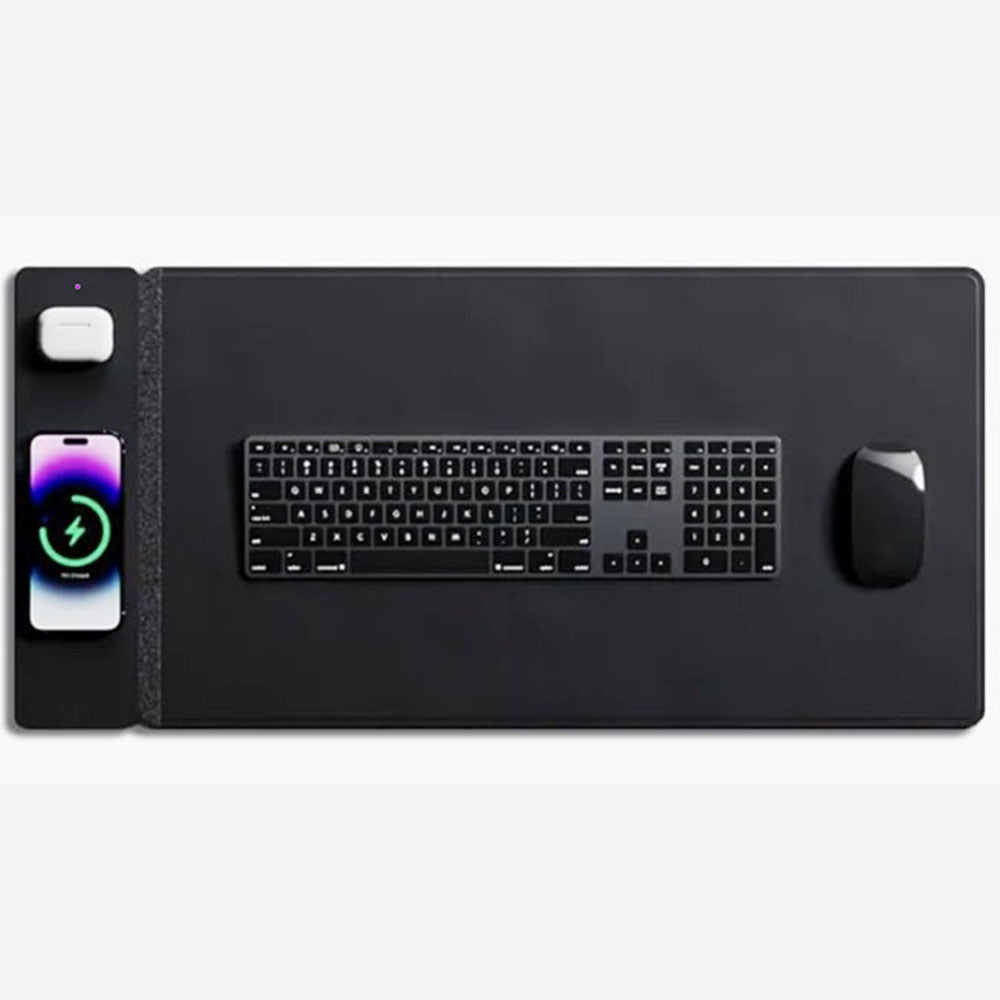 15W Wireless Charging Mouse Pad – PU Leather Desk Mat with Fast Charging & Magnetic Detachable Design