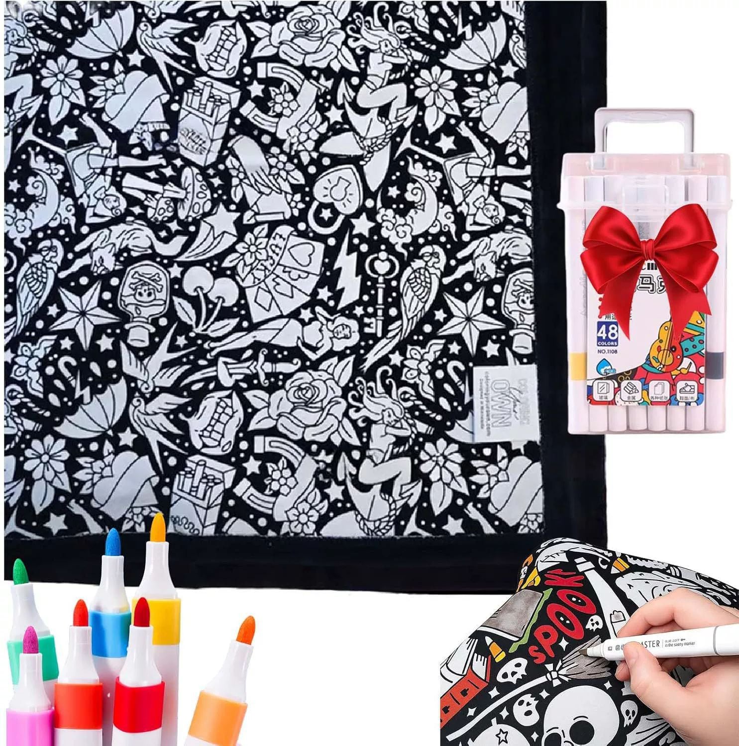 Kids DIY Coloring Blanket – Reusable Velvet Art Activity Blanket with Markers