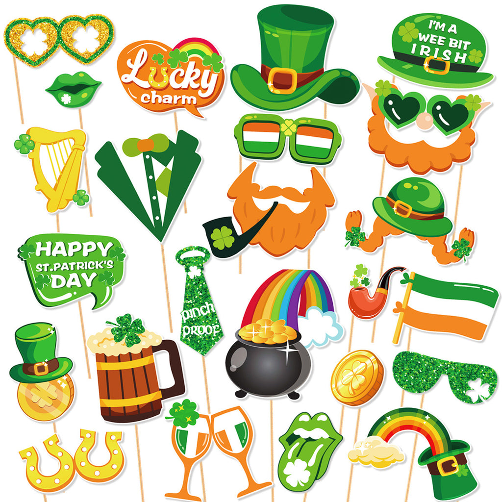 St. Patrick’s Day Photo Booth Props – 24 Piece Party Photo Accessory Set Overview