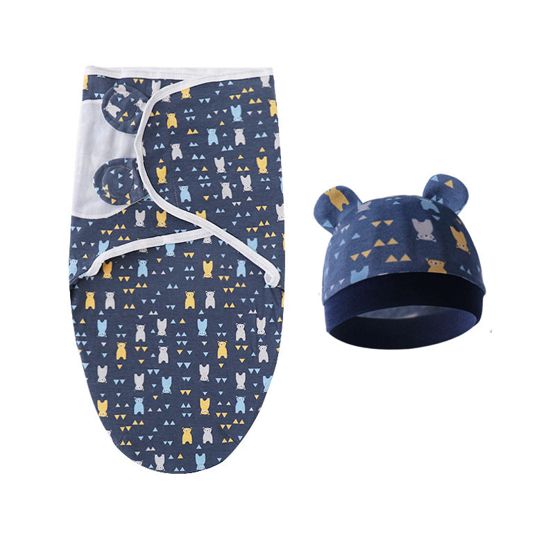 Pure Cotton Baby Swaddle Cocoon – Anti-Startle Newborn Sleep Wrap with Matching Hat