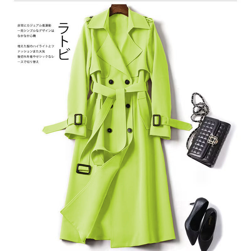 Slim Fit Double-Breasted Trench Coat – Long Lapel Classic Overcoat