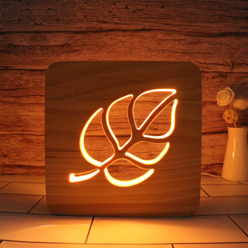 3D Wooden Projection Night Light – LED Carved Ambient Table Lamp