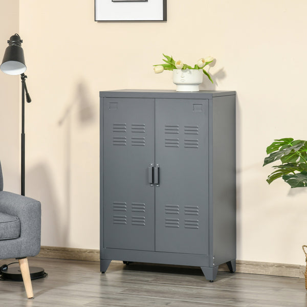 Grey Metal Locker Storage Cabinet – Adjustable Shelves & Anti-Tip Design