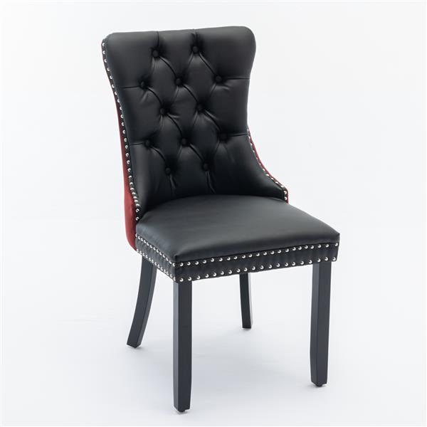 Modern PU & Velvet Dining Chair with Nailhead Trim – Upholstered Accent Chair