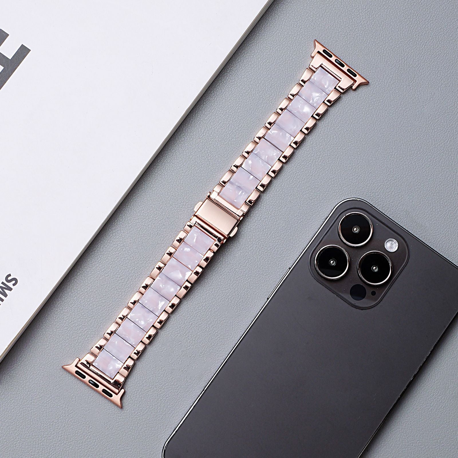 Metal Rainbow Resin Apple Watch Strap – Three-Bead Folding Buckle Replacement Band