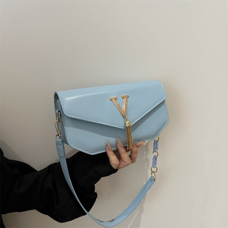 Trendy Square Crossbody Bag – Letter Accent Structured Handbag