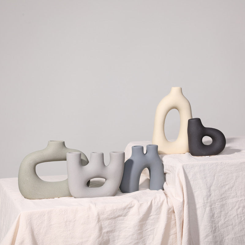 Nordic Wabi-Sabi Ceramic Vase – Matte Frosted Minimalist Decorative Ornament