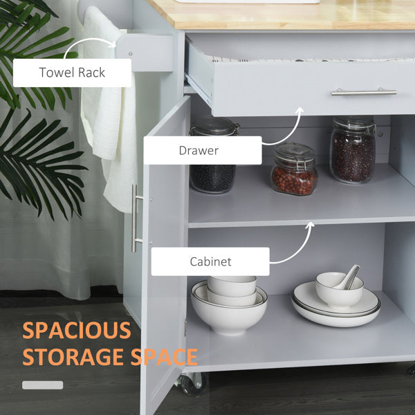 Rolling Kitchen Island Cart with Storage Drawer &amp; Adjustable Shelves – Gray