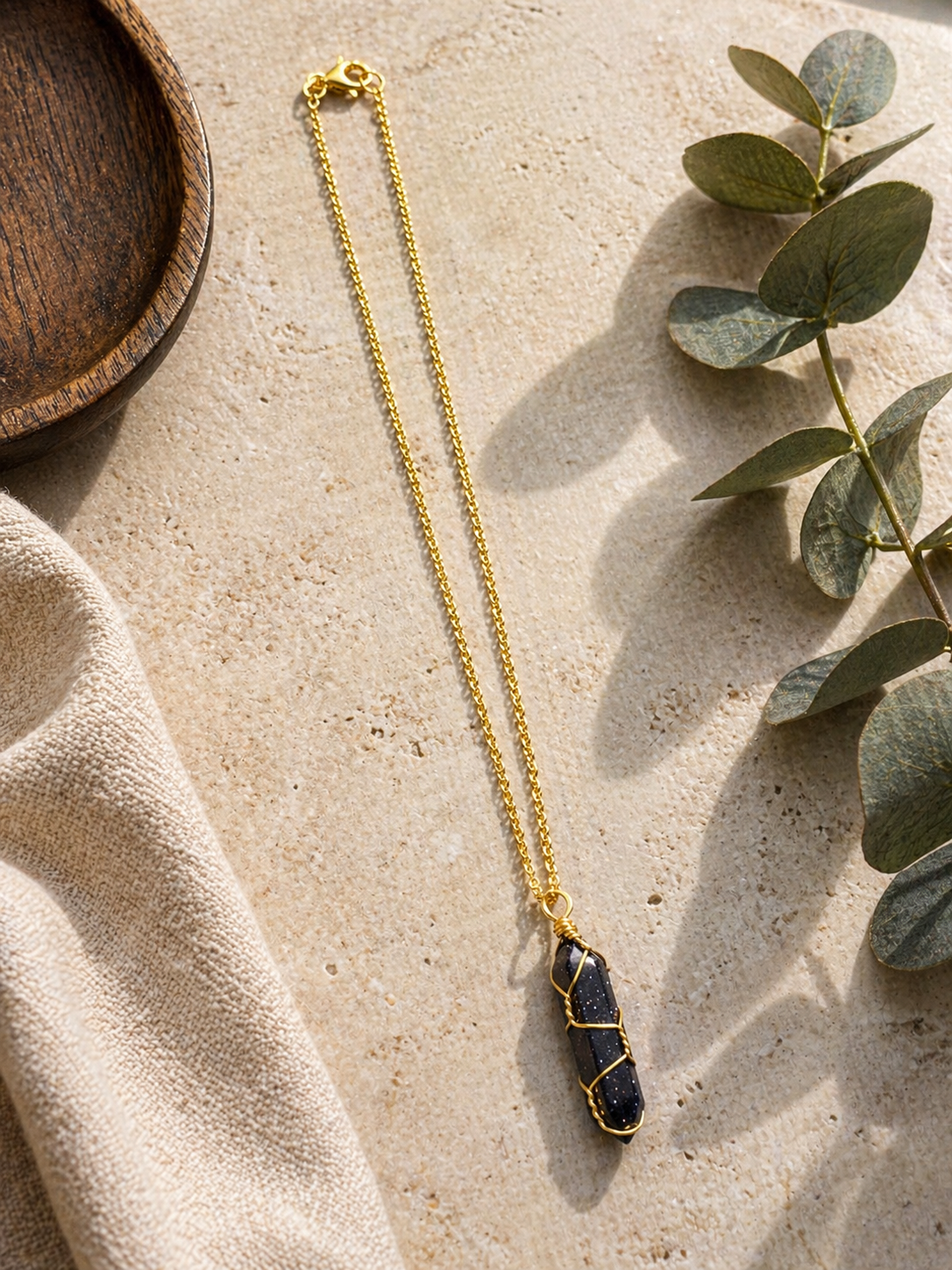 Blue Goldstone Wire-Wrapped Necklace – Sparkle Confidence & Ambition Crystal