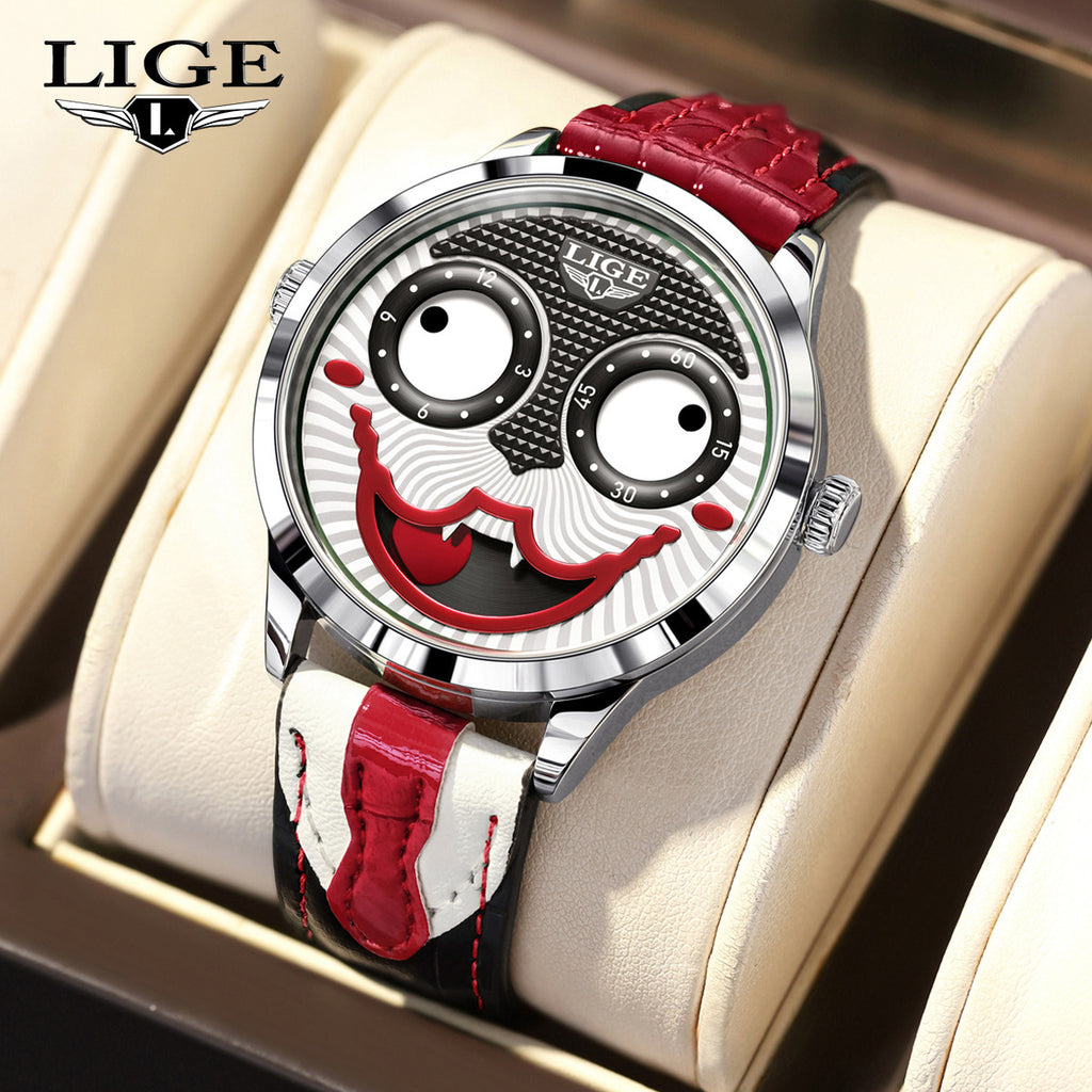 Moon Phase Clown Watch – Waterproof Quartz Leather Strap Watch
