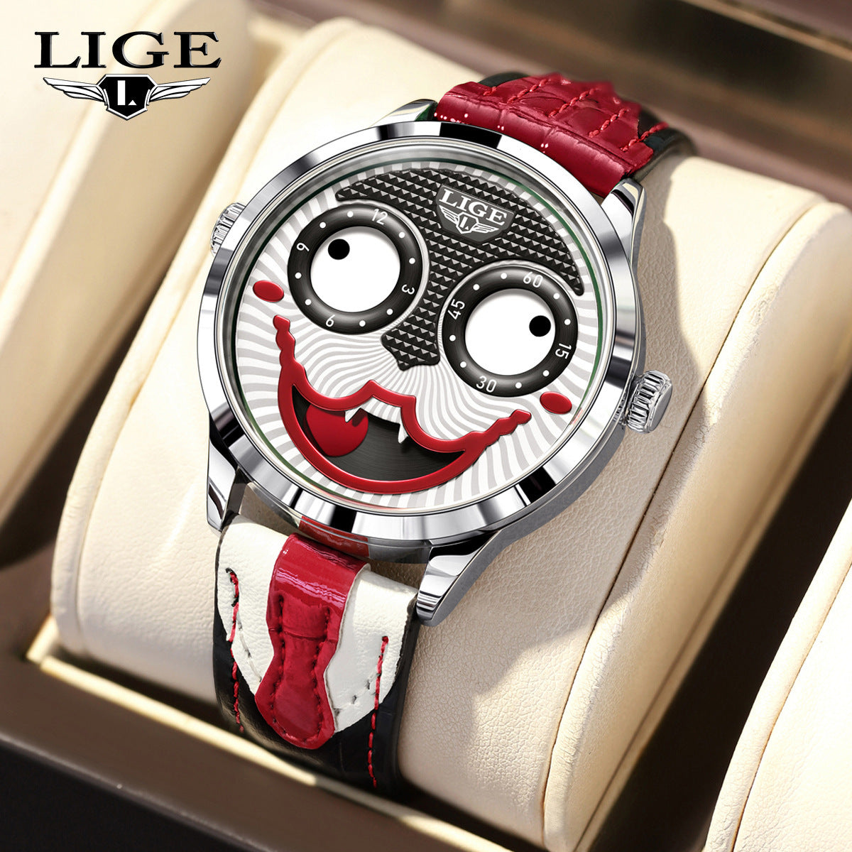 Moon Phase Clown Watch – Waterproof Quartz Leather Strap Watch