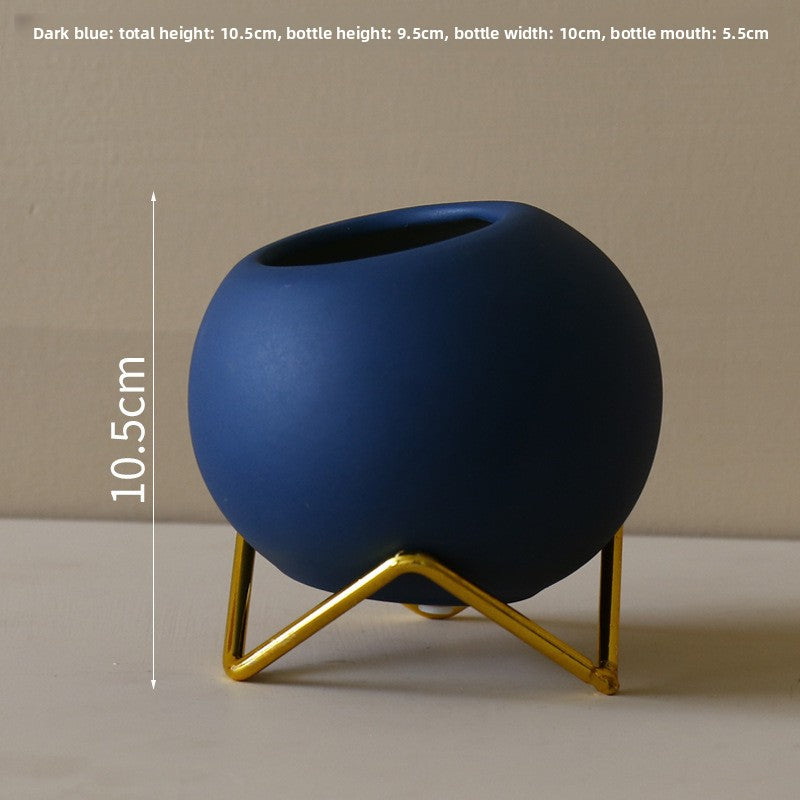 Nordic Decorative Potted Plant – Modern Ceramic & Iron Frame Succulent Ornament