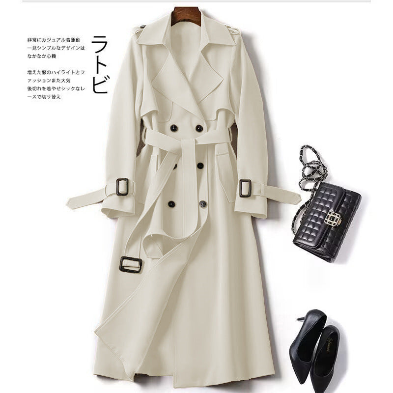 Slim Fit Double-Breasted Trench Coat – Long Lapel Classic Overcoat