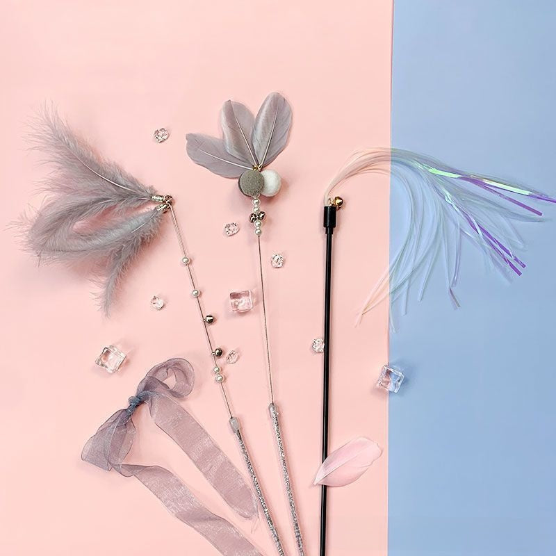 Interactive Cat Tease Stick Toy – Feather & Sound Paper Wand