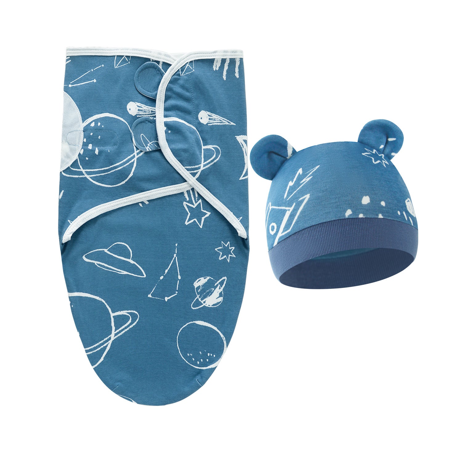 Pure Cotton Baby Swaddle Cocoon – Anti-Startle Newborn Sleep Wrap with Matching Hat