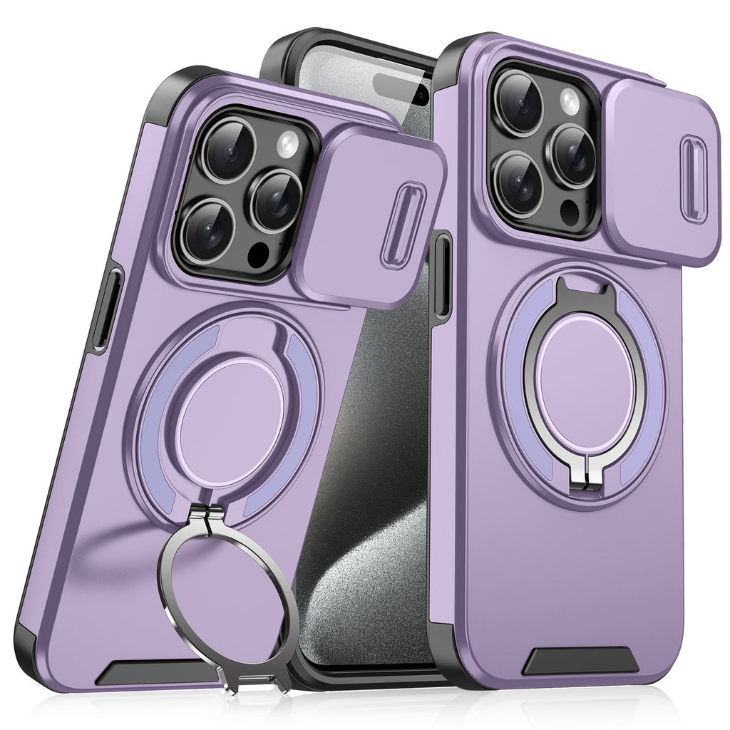 Magnetic Phone Case with Sliding Window Stand – Protective Cover for iPhone