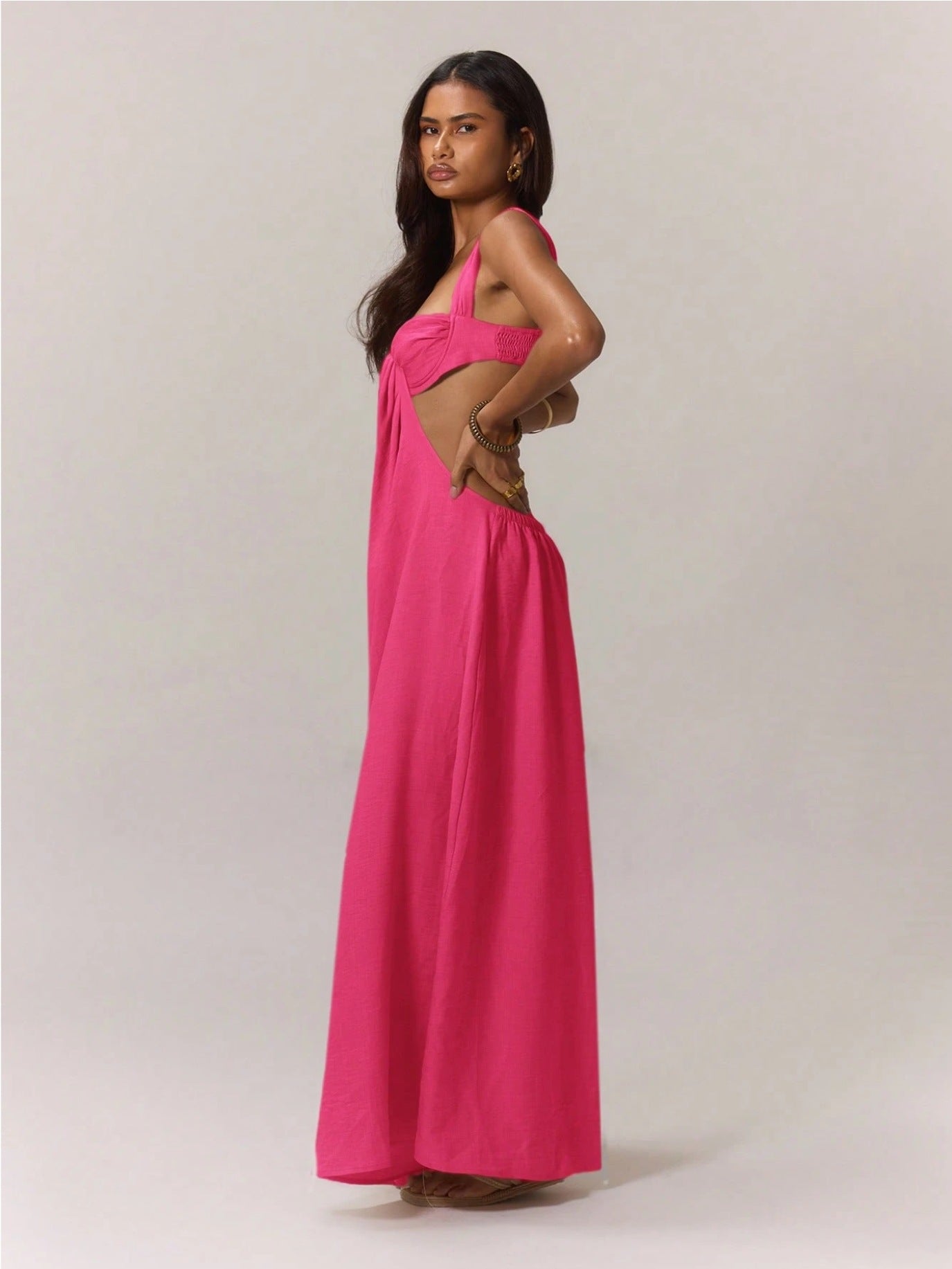 High-Waist Lace-Up Jumpsuit – Ice Silk Sleeveless Wide-Leg Romper