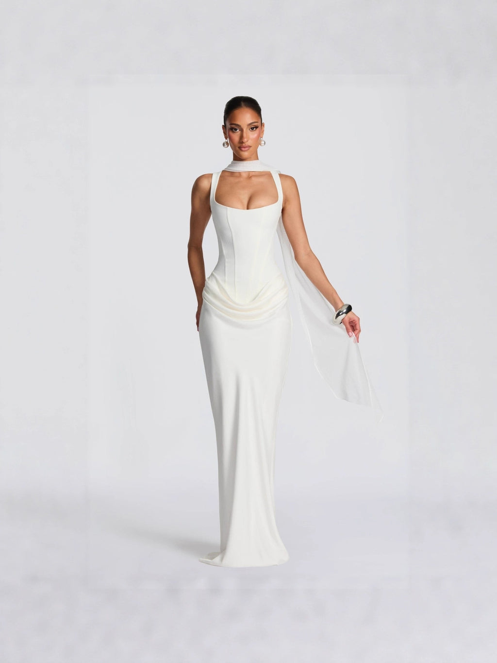 Slim Fit Fishbone Strap Bodycon Maxi Dress – High Waist Sleeveless Gown