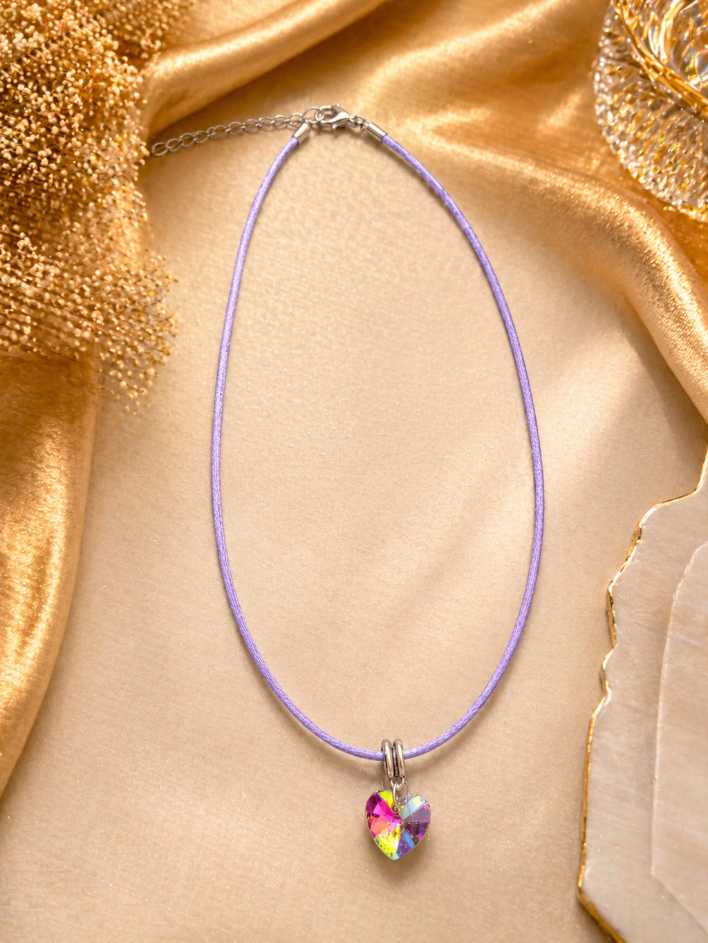 Crystal Heart Cord Necklace – Minimalist Love Pendant