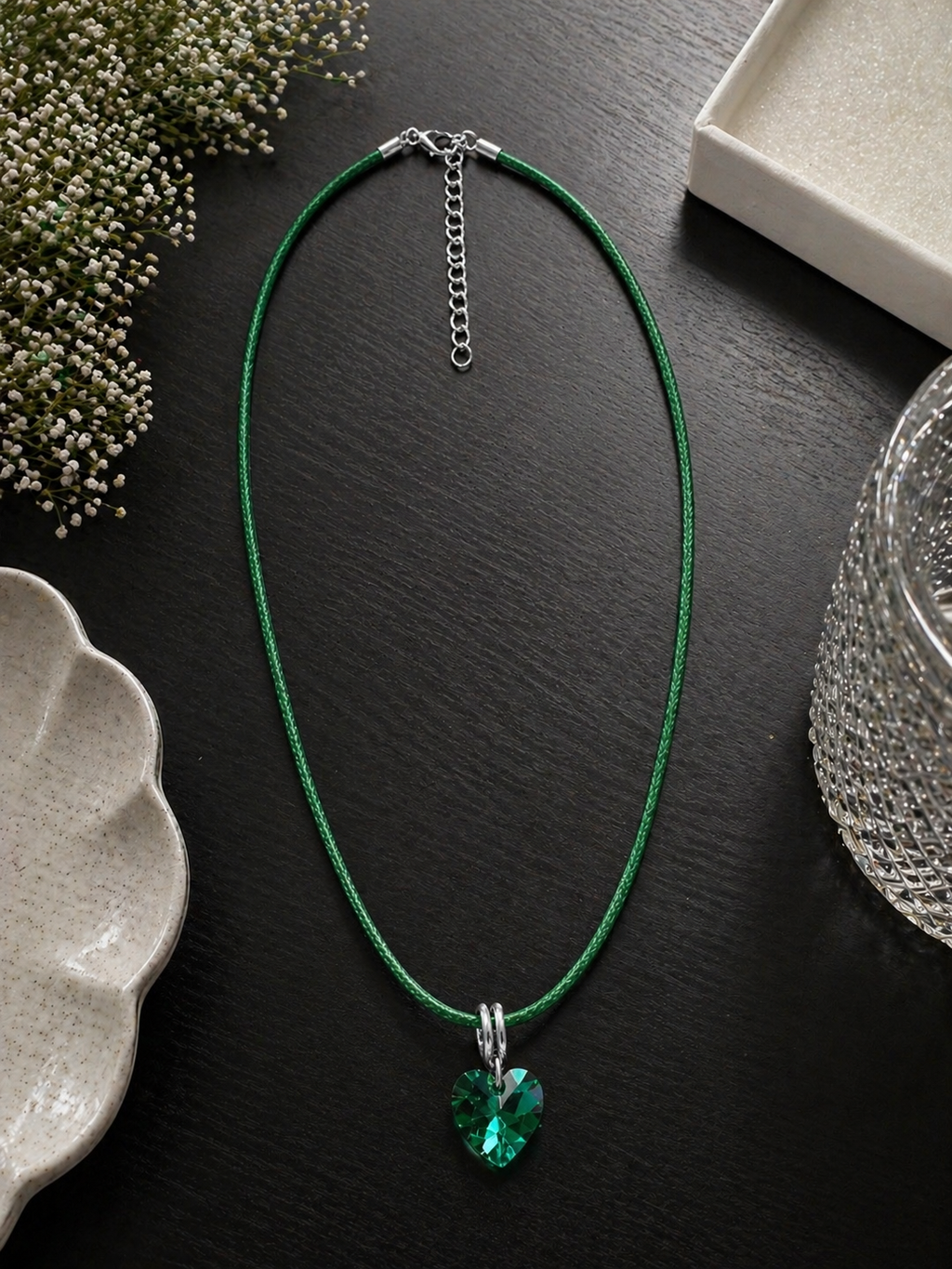 Crystal Heart Cord Necklace – Minimalist Love Pendant