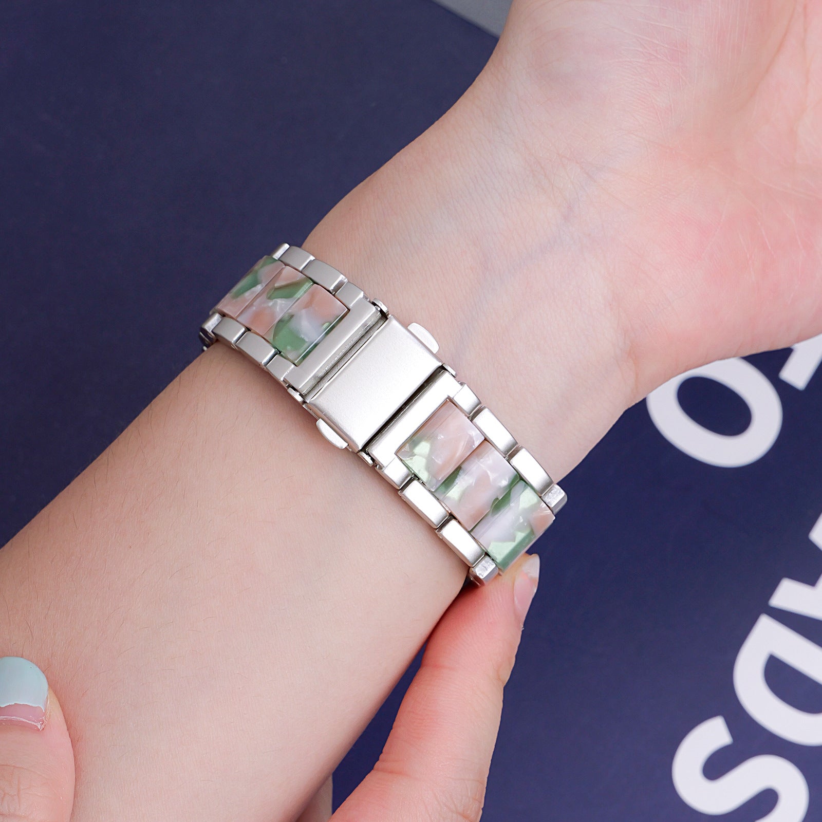 Metal Rainbow Resin Apple Watch Strap – Three-Bead Folding Buckle Replacement Band