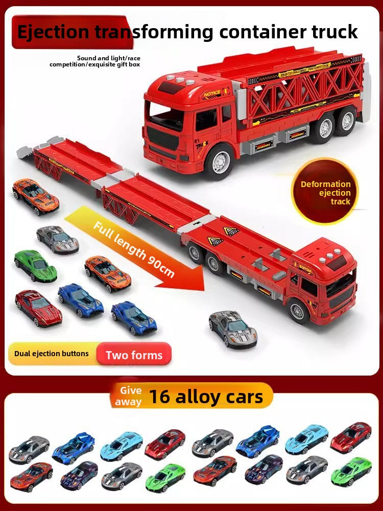 3-in-1 Transformable Truck Playset with Ejection Track & 16 Alloy Cars